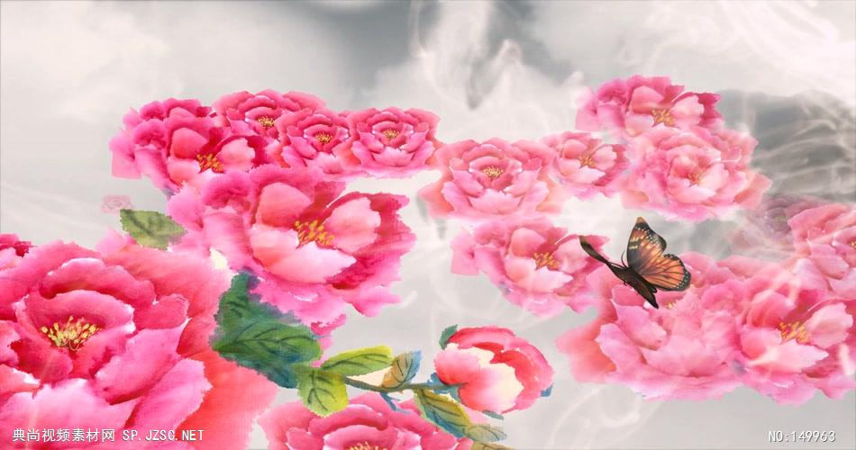 国画牡丹蝴蝶高清动态素材 中国风视频 背景视频
