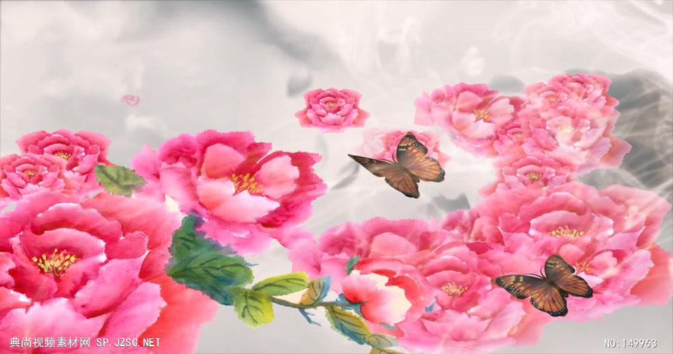 国画牡丹蝴蝶高清动态素材 中国风视频 背景视频