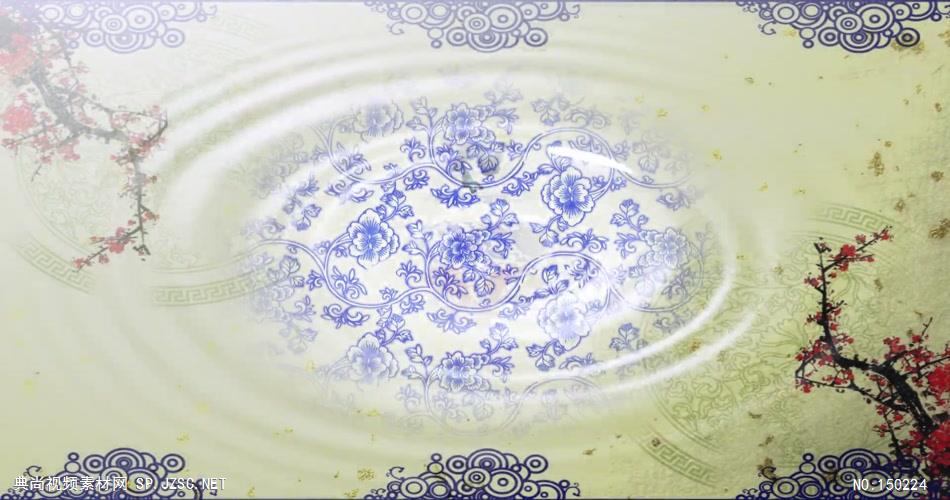 中国风青花瓷古典水墨瓷器扇子 中国风视频 背景视频