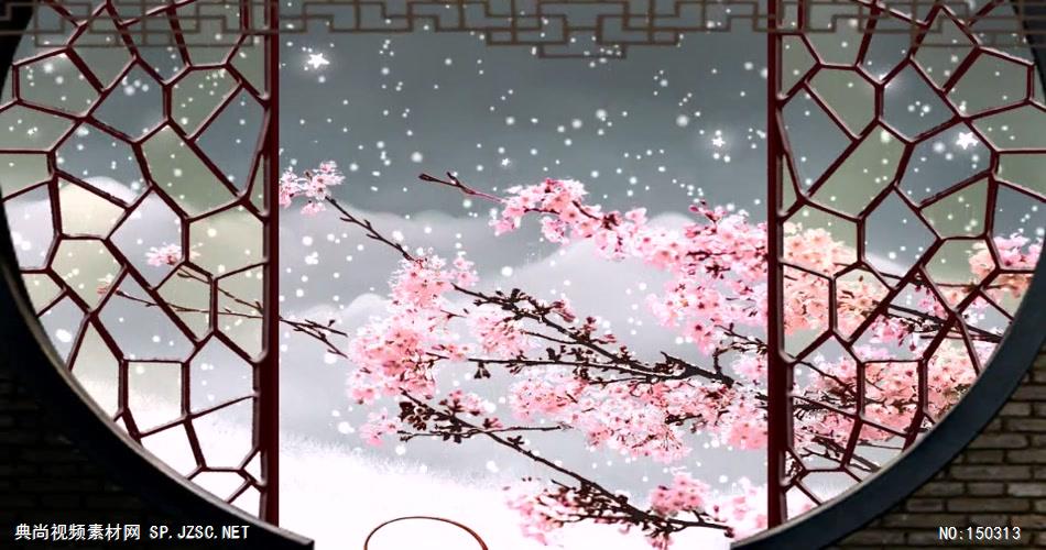 M1847中国风墙外雪中梅花 戏剧 戏台 脸谱 中国风视频 背景视频