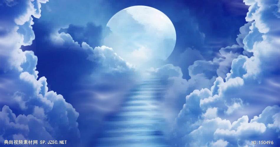 YM1356云中的月亮蓝色  夜色 明月 荷花 中国风视频 背景视频