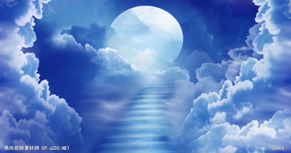 YM1356云中的月亮蓝色  夜色 明月 荷花 中国风视频 背景视频