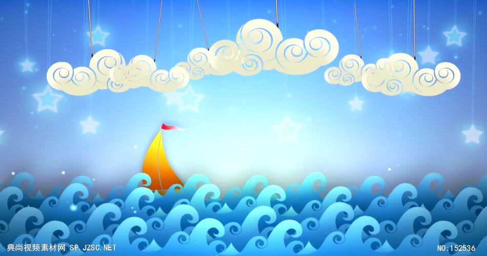 儿童 卡通 梦幻YM3680可爱大海帆船背景视频 视频动态背景 虚拟背景视频