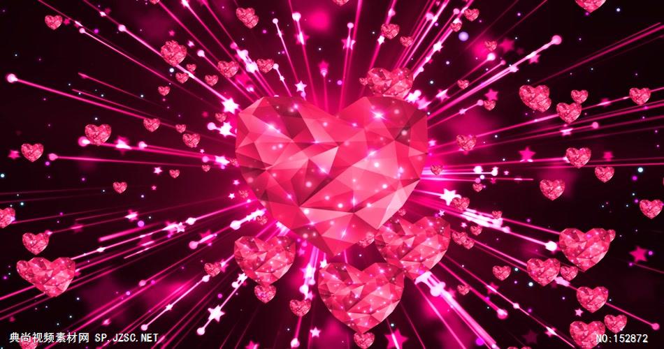 A138-爱情水晶 心形钻石 红色桃心穿梭 视频动态背景 虚拟背景视频