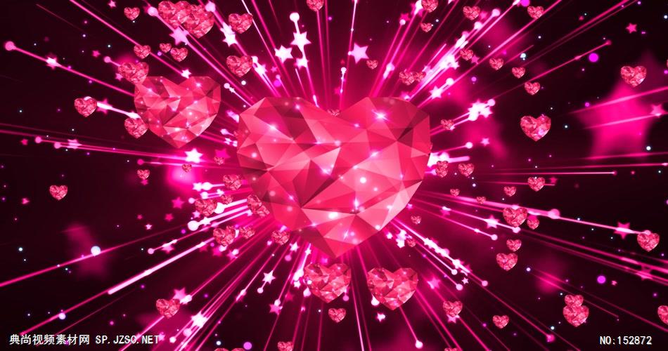 A138-爱情水晶 心形钻石 红色桃心穿梭 视频动态背景 虚拟背景视频