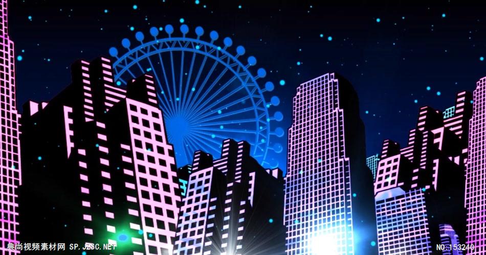 A307-卡通夜景城市建筑 视频动态背景 虚拟背景视频