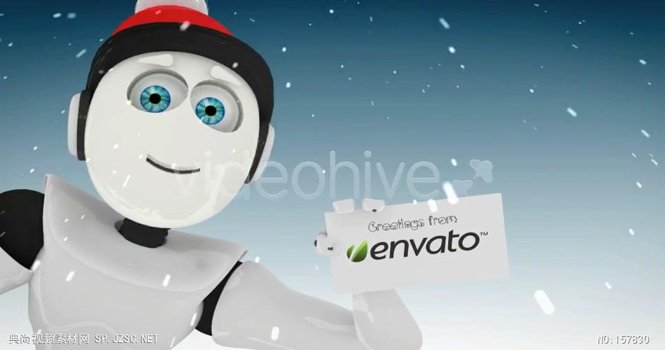 AE：冰雪机器人圣诞贺卡 AE模板资源站17 圣诞节ae模版