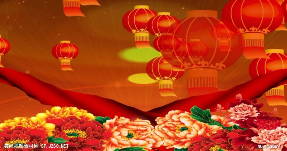 M0982灯笼+牡丹+喜庆+飘带+春节+中国风-新年春节元旦视频