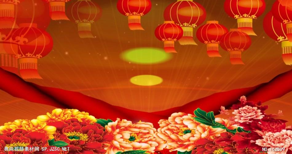 M0982灯笼+牡丹+喜庆+飘带+春节+中国风-新年春节元旦视频