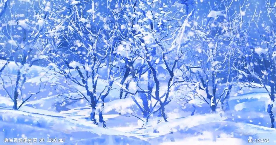 -冰雪世界款04雪花漫天的树林 led视频背景 视频素材动态背景