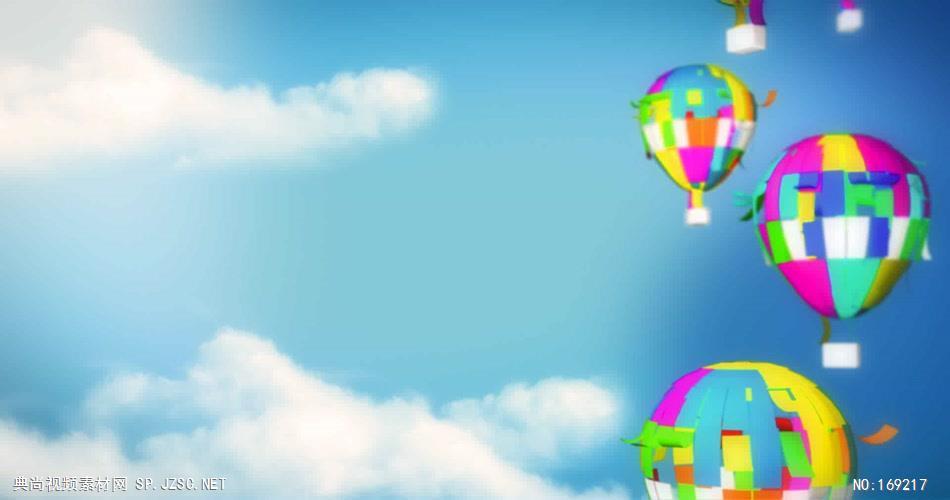 高清视频素材 蓝天白云下冉冉升起的彩色气球BalloonStripsHD