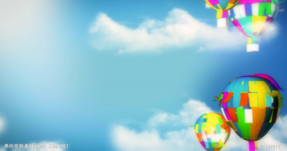 高清视频素材 蓝天白云下冉冉升起的彩色气球BalloonStripsHD