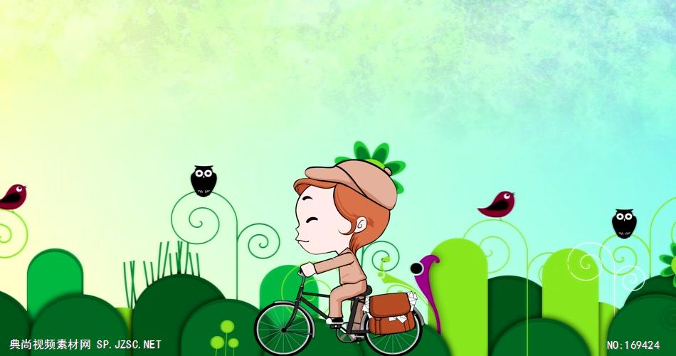 -儿童卡通梦幻款Y6387小孩骑单车上学校卡通儿童 led视频素材库