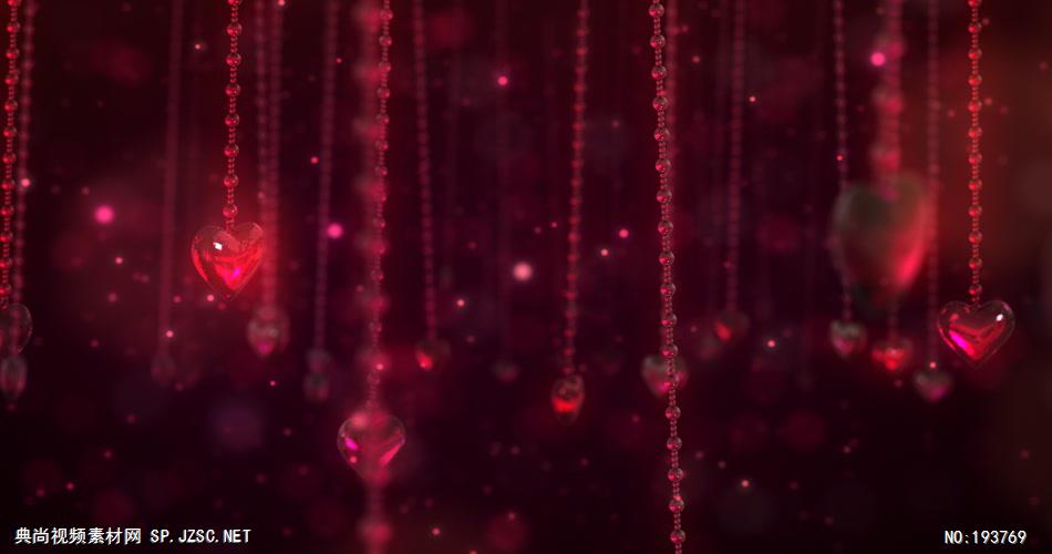 梦幻的红色爱心珠帘素材    ChainsofLove 视频素材下载