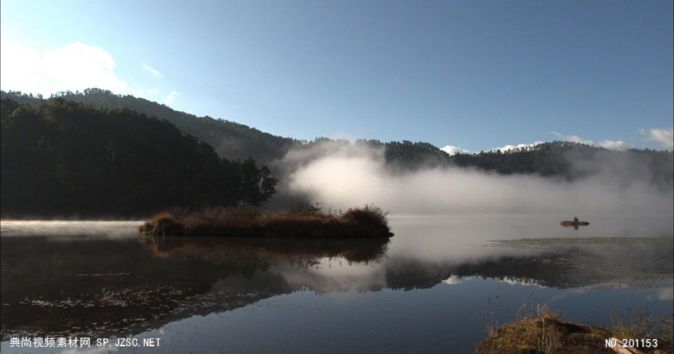 清晨湖面雾气中国名胜风景标志性景点高清视频素材