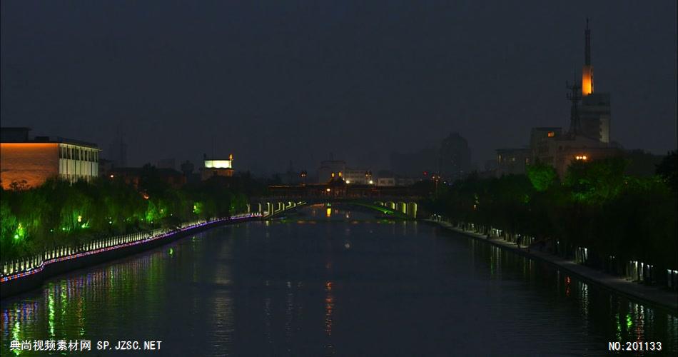 杨州大运河(从黑夜到清晨、快速)中国名胜风景标志性景点高清视频素材