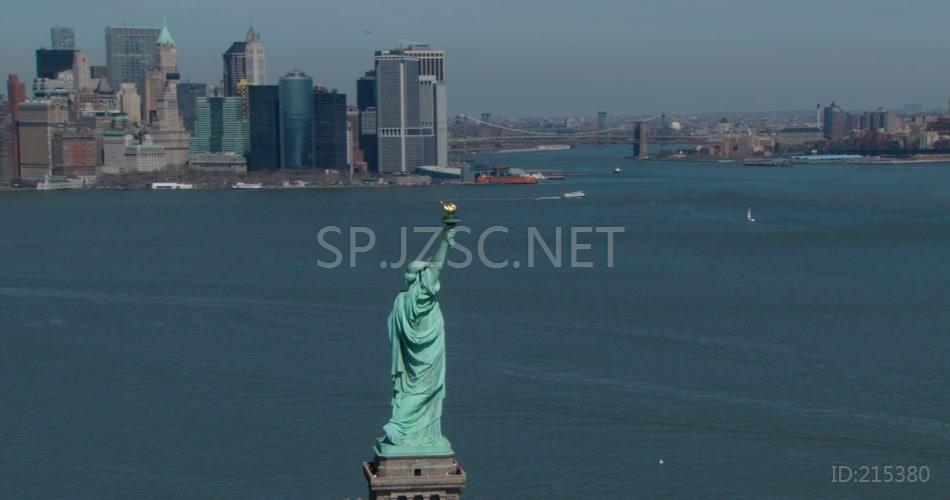 自由女神像和纽约天际线 4K_天线 飞行 直升机 纽约市 纽约市 自由女神像