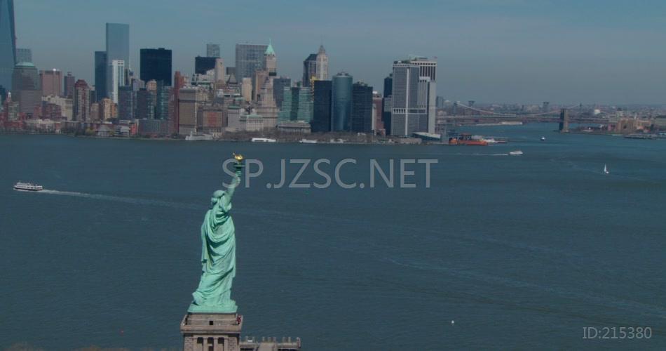 自由女神像和纽约天际线 4K_天线 飞行 直升机 纽约市 纽约市 自由女神像