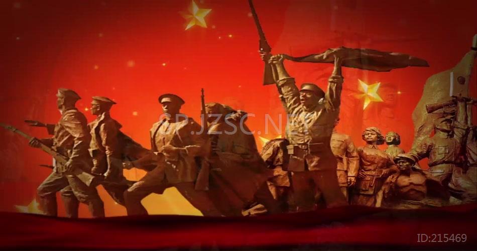 八路军红绸飘扬革命烈士抗战纪念碑雕塑人物 晚会LED视频素材
