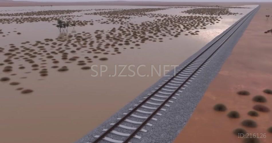 火车事故原理演示三维动画示意雨水往上涨火车翻车视频素材