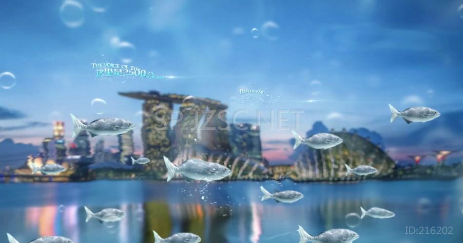 唯美 水中建筑 国际旅游度假区 游乐园 鸟瞰 三维建筑漫游动画 3D