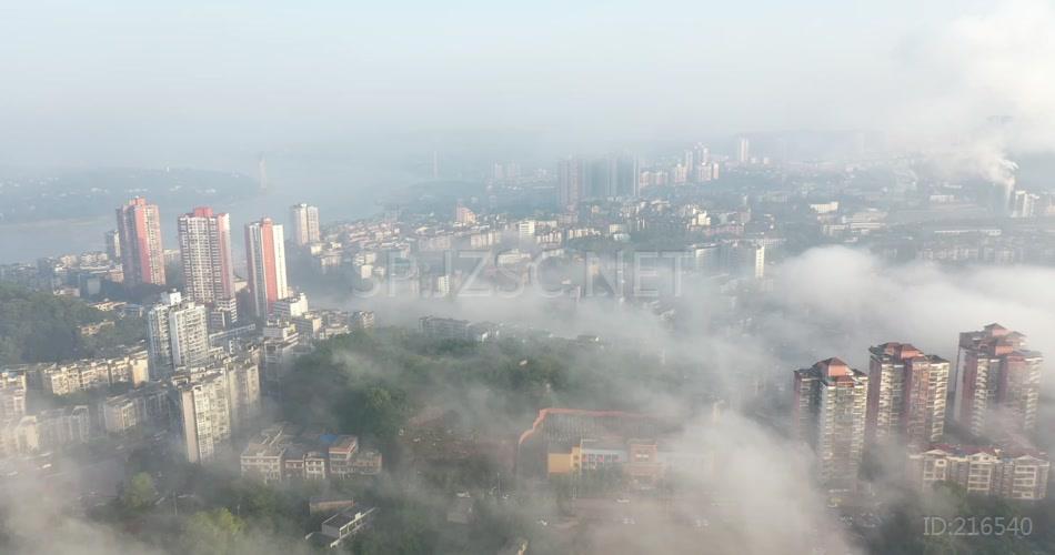 纳溪城区 晨雾 航拍素材 城镇 城市航拍 云雾缭绕