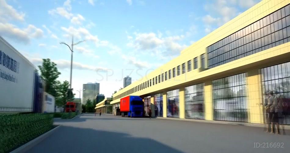 三维建筑 动画 卡车 货运 芜湖东部 飞阳物流园 视频素材