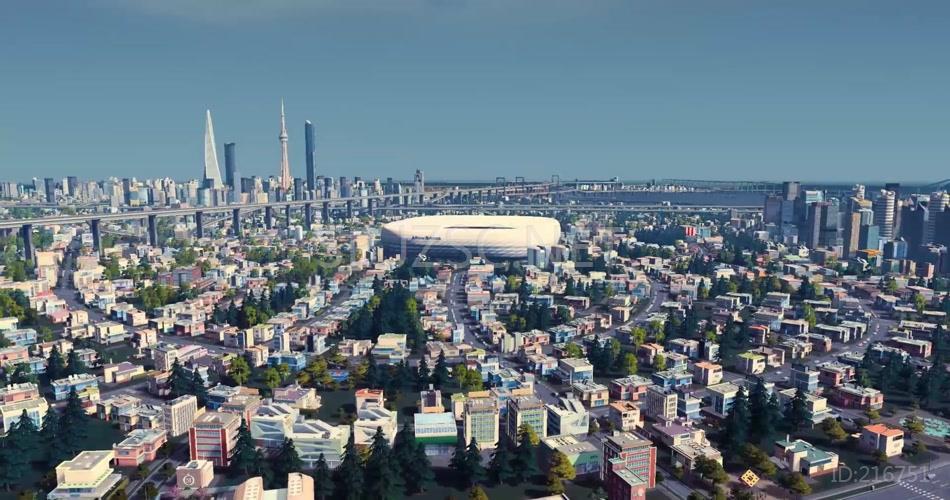 城市建筑生长三维动画3D虚拟城市景观城市规划建设