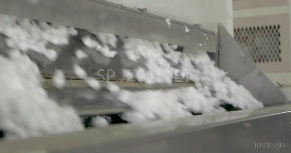 工厂机械流水线加工棉花全过程广告素材