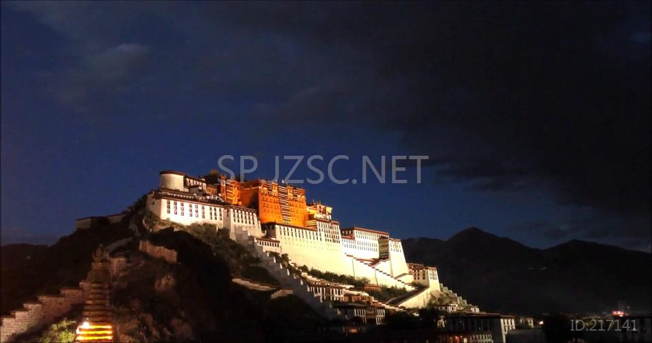 西藏旅游布达拉宫彩霞夜景风光