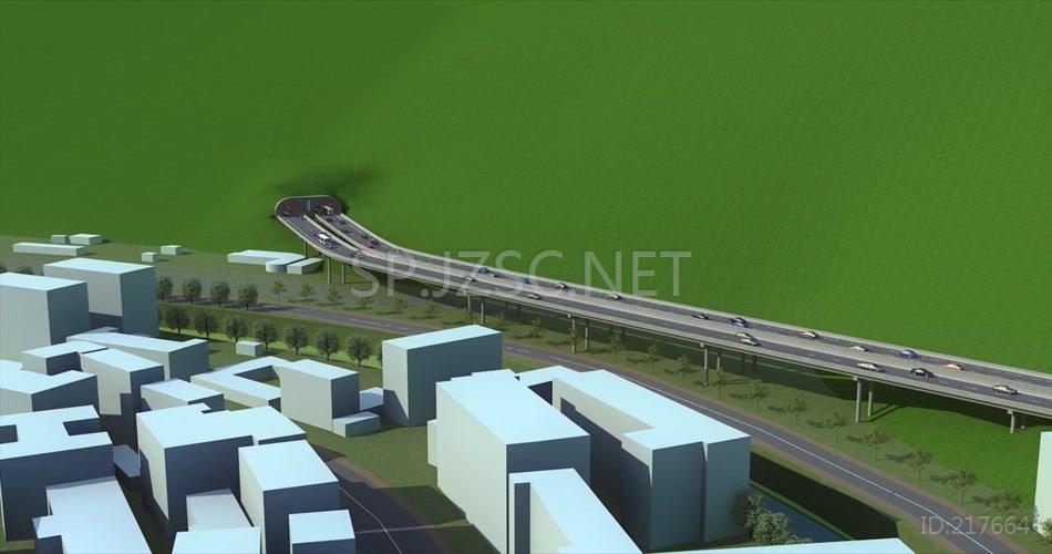 三维建筑漫游动画3D隧道高架桥梁车流交通漫游