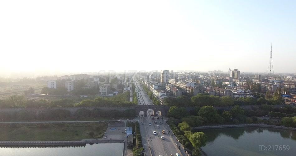 荆州古城夕阳4K唯美城市景观航拍视频素材
