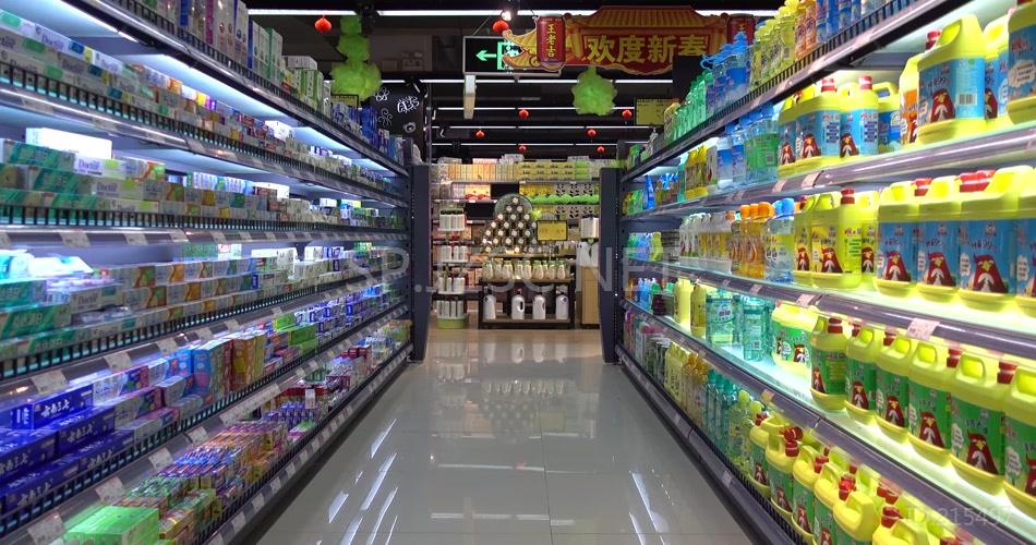 4k超市商品琳琅满目摆放整齐物质丰富