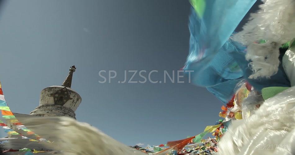 实拍经幡飘动白塔藏族元素视频素材