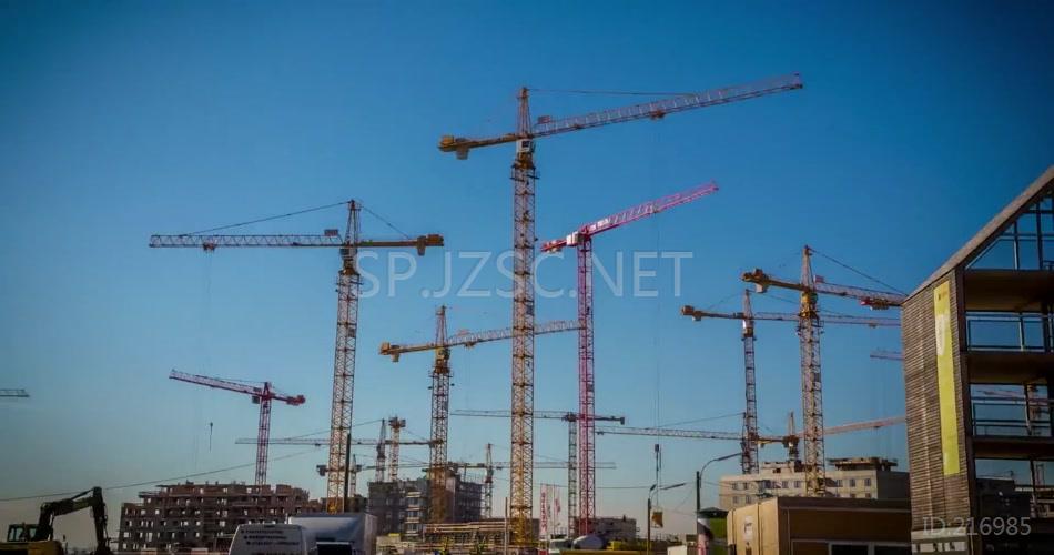 航拍城市建设塔吊工作场景视频素材